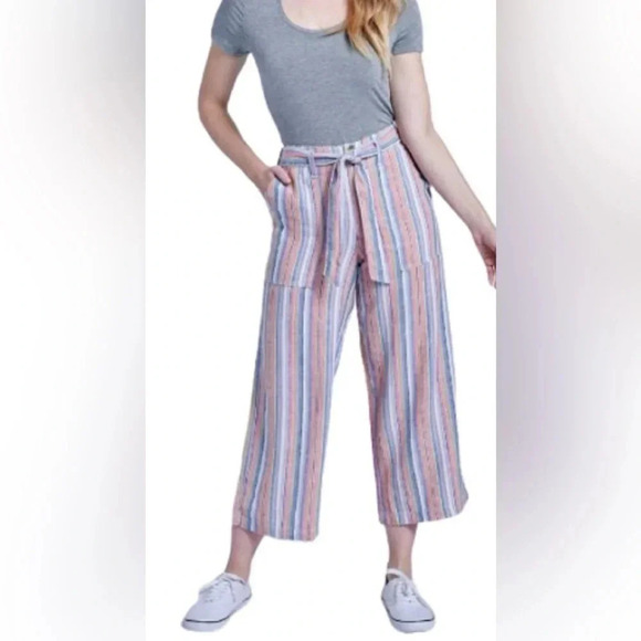 Seven7 Wide Leg Linen Rainbow Striped Linen Pants Size 10 - Picture 1 of 6